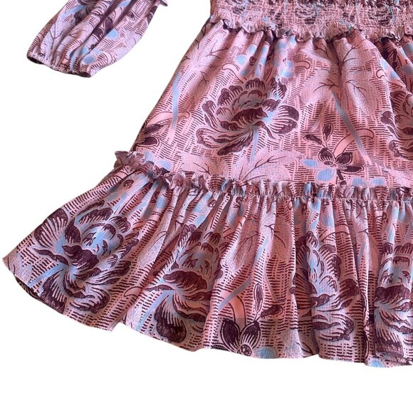 Likely Rowe Floral Rose Print Ruffle Mini Dress Smocked Waist Size 8 Women's - Picture 11 of 14